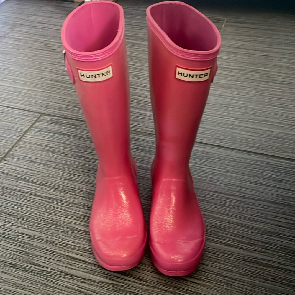 Girls hunter rain boots pink glitter good used condition